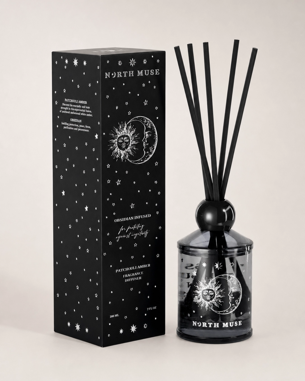 Cosmic Dreamer · Patchouli Amber · Obsidian Diffuser – North Muse